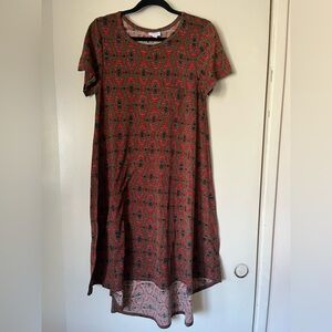 Lularoe Carly dress small EUC red‎ orange green peacock